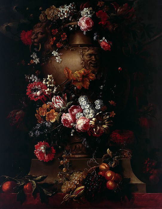Gaspar Pieter Verbruggen (c.1664-c.1730) - Stone vase with flowers and fruit garlands. Part 2