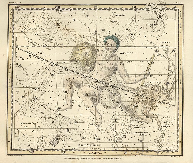 Capricornus, Aquarius, Le Ballon Aerostatique, Piscis Australis, Microscopium. Antique world maps HQ