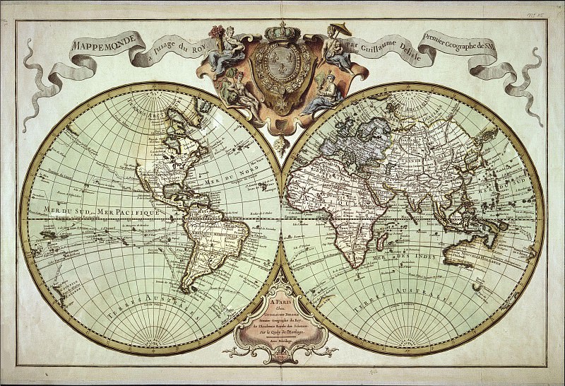 Гийом Делиль - Карта мира, 1720. Древние карты мира в высоком разрешении - Старинные карты