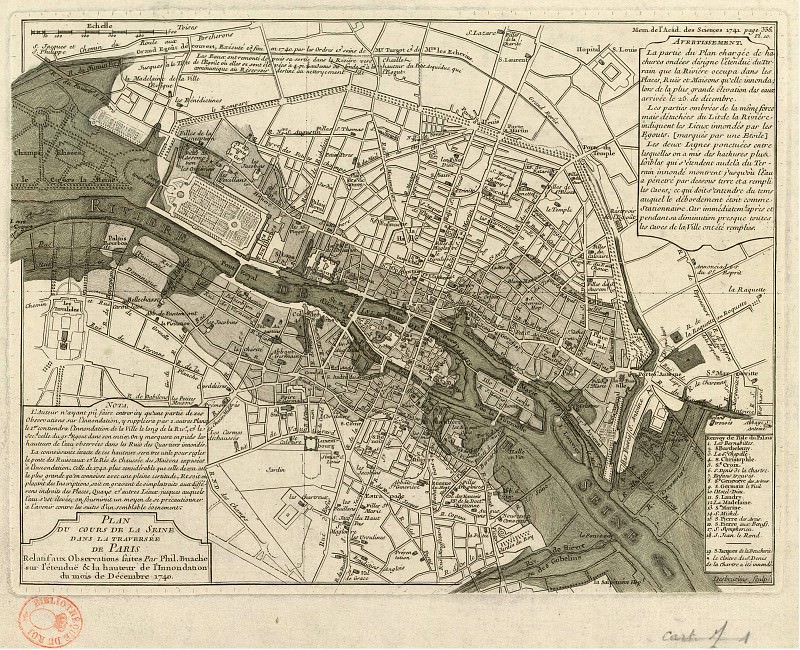 Map over the Seine in Paris, 1741. Antique world maps HQ