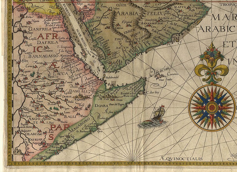 Jan van Linschoten - India and Arabia, 1596. Antique world maps HQ