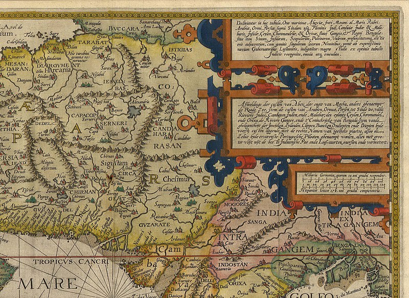 Jan van Linschoten - India and Arabia, 1596. Antique world maps HQ