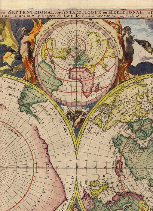 Cornelis Mortier - North and South Pole, 1720. Antique world maps HQ