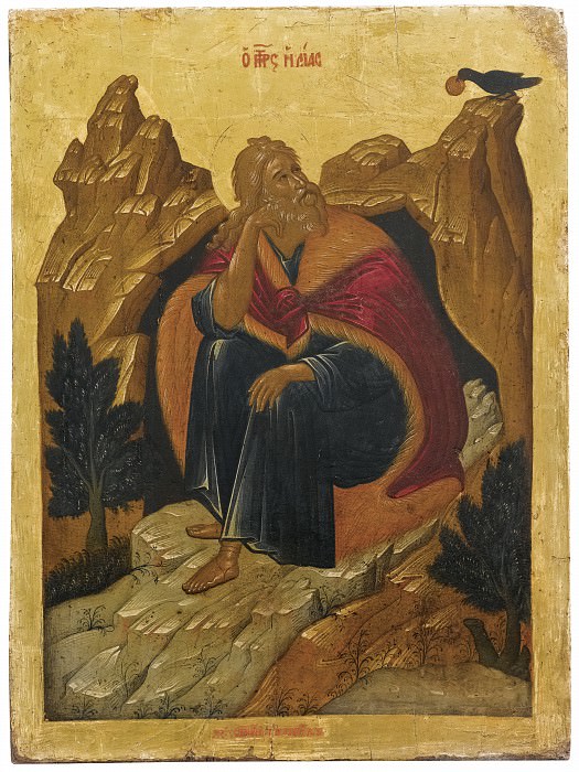 Holy prophet Elijah in the desert. Orthodox Icons