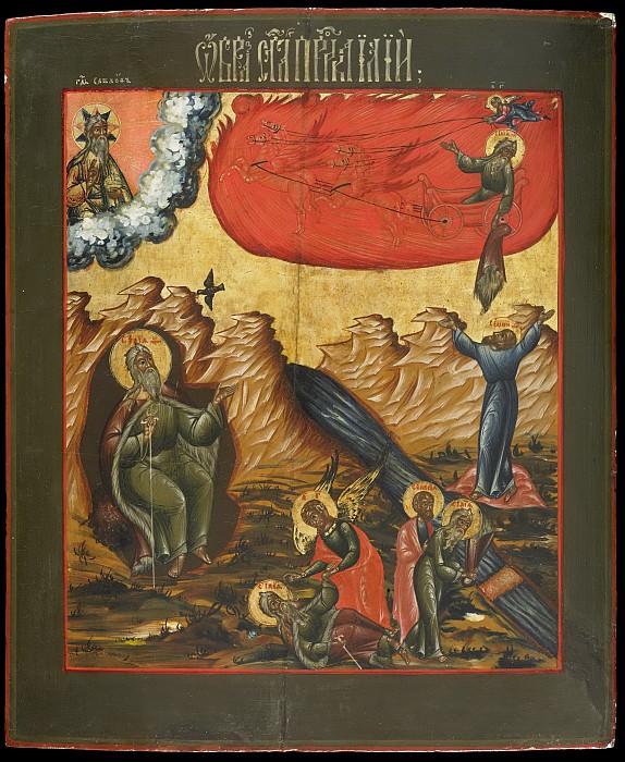 Fiery ascent of prophet Elijah. Orthodox Icons