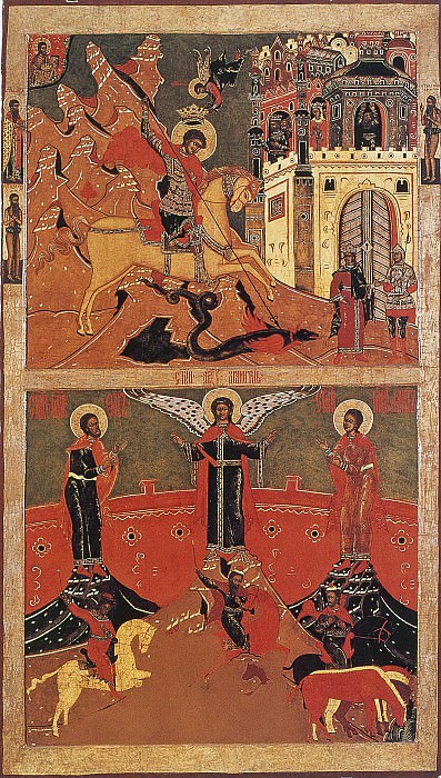 Diptych. Saint George and the Serpent. Martyrdom of St. George. Orthodox Icons