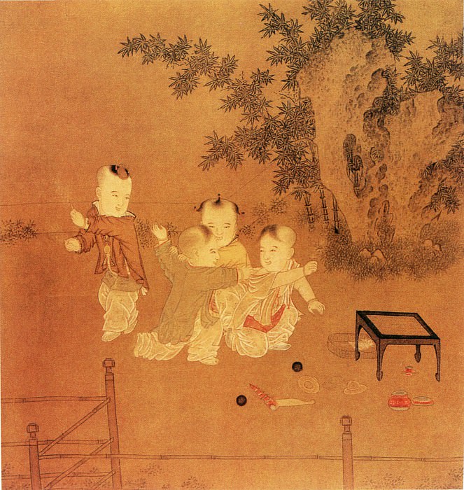 Unknown. Китайские художники средних веков (佚名 - 小庭婴戏图)