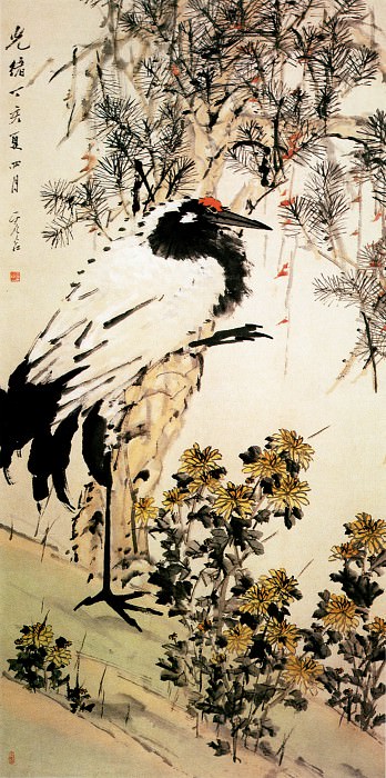 Xu Gu. Chinese artists of the Middle Ages (虚谷 - 松鹤延年图)