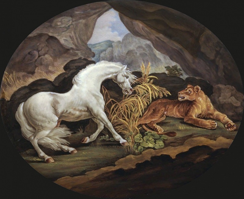 A Horse Frightened by a Lioness. Unknown painters