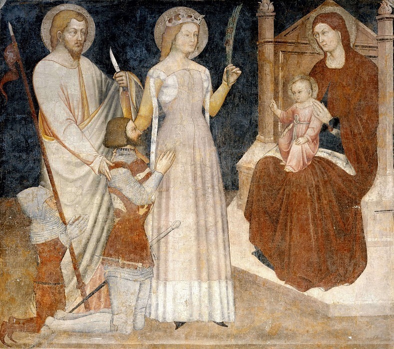 Мастер Сан-Франческо - Мадонна с младенцем на троне со святыми и преданными. Неизвестные художники