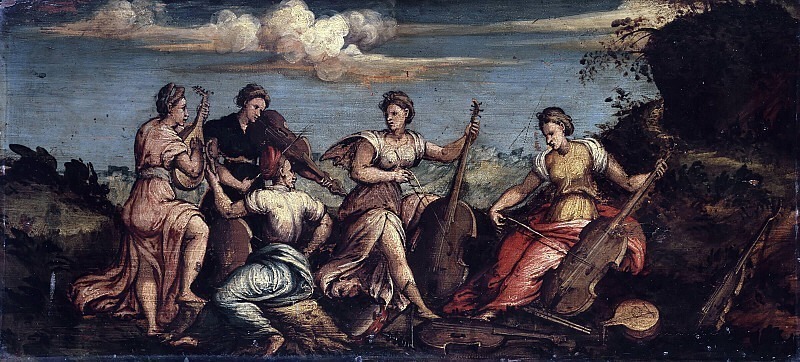 Concert of female musicians. Unknown painters