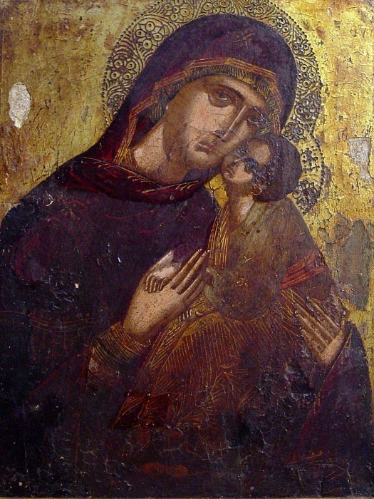 Икона с Богородицей с младенцем. Неизвестные художники