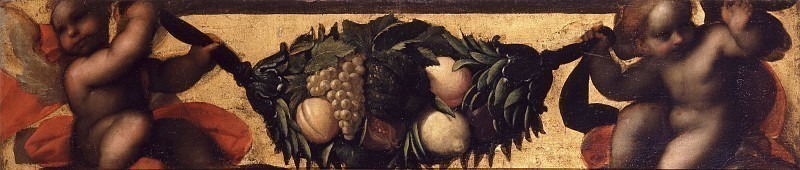 Little angels with fruit festoon. Unknown painters