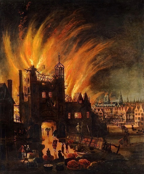 The Great Fire of London, with Ludgate and Old St. Paul’s. Unknown painters