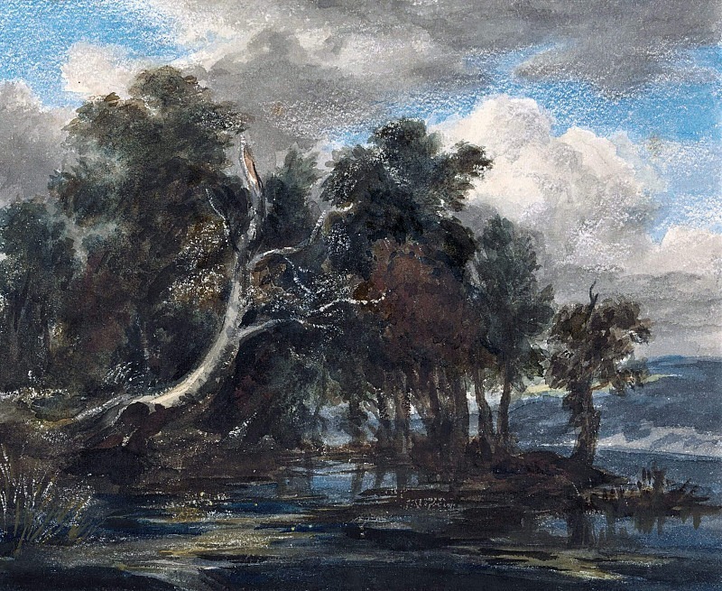 Trees by a River, Cloudy Sky. Unknown painters