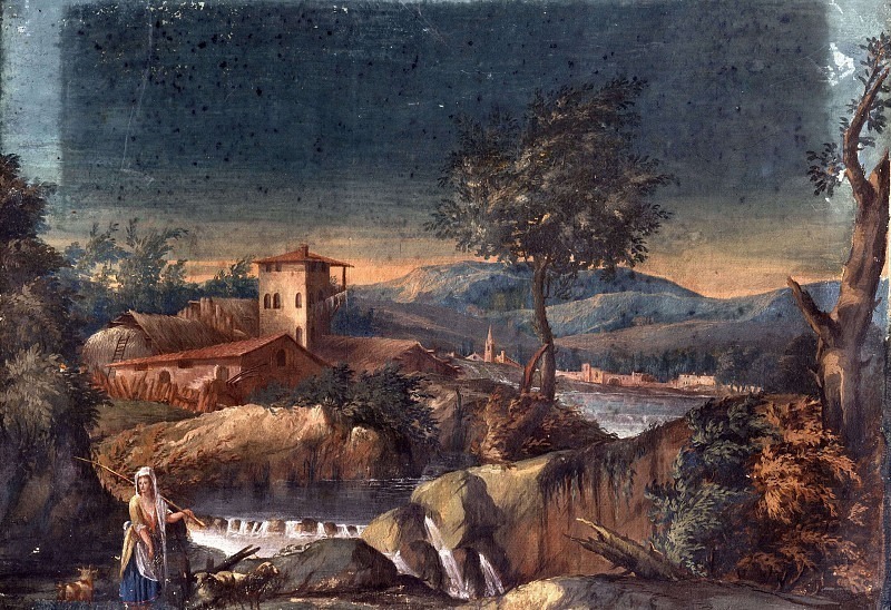 Landscape with shepherdess near a farmhouse. Unknown painters