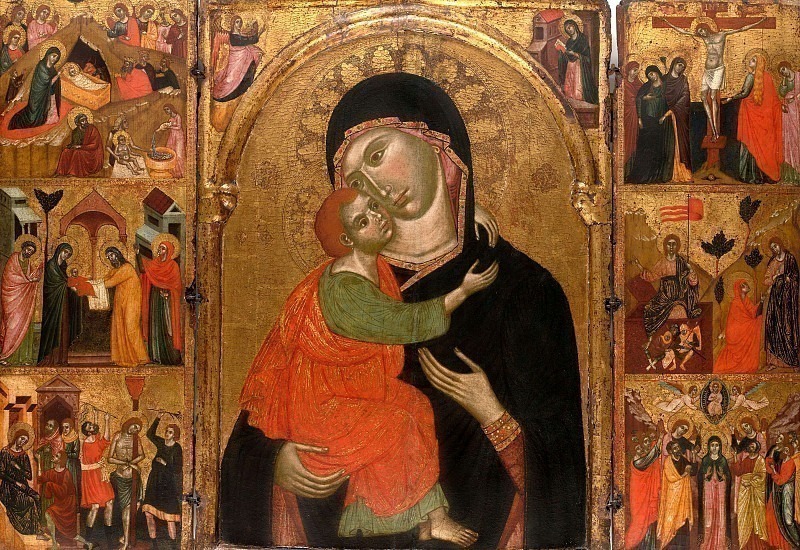 Триптих Богородицы с младенцем со сценами из жизни Христа. Неизвестные художники