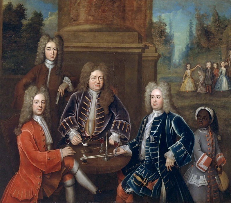 Elihu Yale, the 2nd Duke of Devonshire, Lord James Cavendish, Mr. Tunstal, and a Page. Unknown painters
