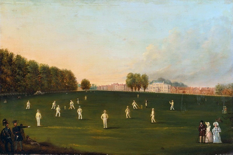 Первый грандиозный матч по крикету, сыгранный членами Королевского любительского общества на Хэмптон-Корт-Грин. Неизвестные художники
