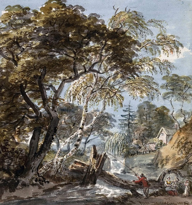 A Wood Stream with Angler. Unknown painters