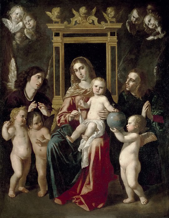 Espinosa, Jerónimo Jacinto -- La Virgen con el Niño en un trono con ángeles. Part 2 Prado Museum