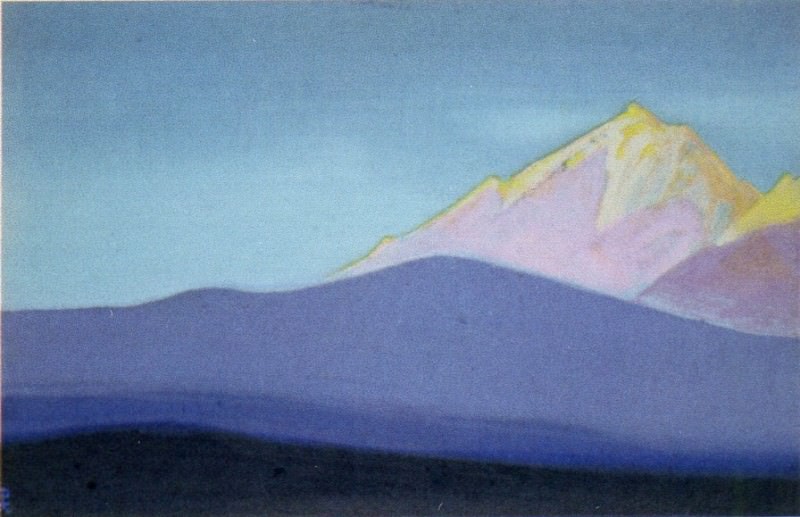 Himalayas # 8 Golden slope vertex with rose. Roerich N.K. (Part 6)