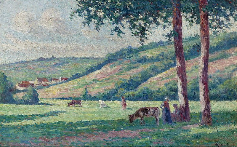 Maximilien Luce - Landscape with Shepperds and Cows. Sotheby’s