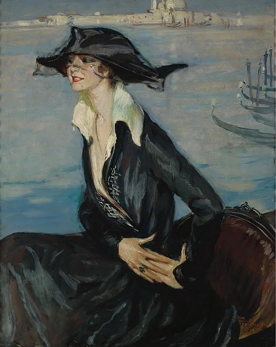 Jean-Gabriel Domergue - Woman in Black in Venice, 1919. Sotheby’s