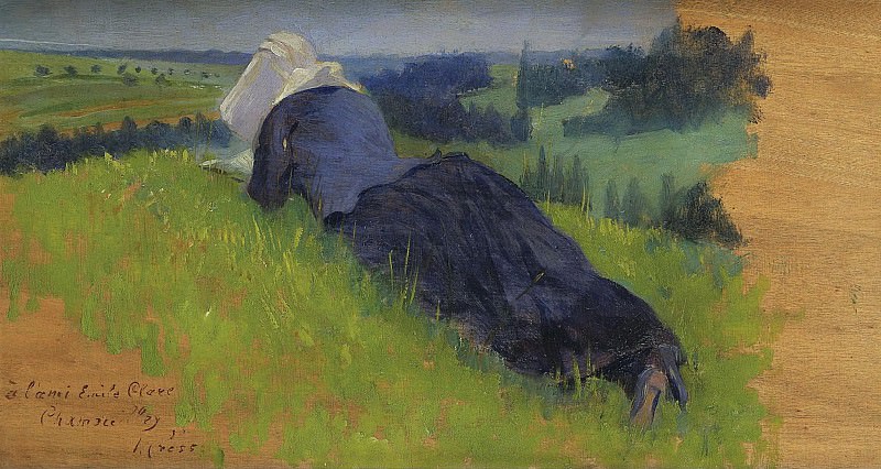 Henri Edmond Cross - Peasant Woman Lying on the Grass, 1890. Sotheby’s