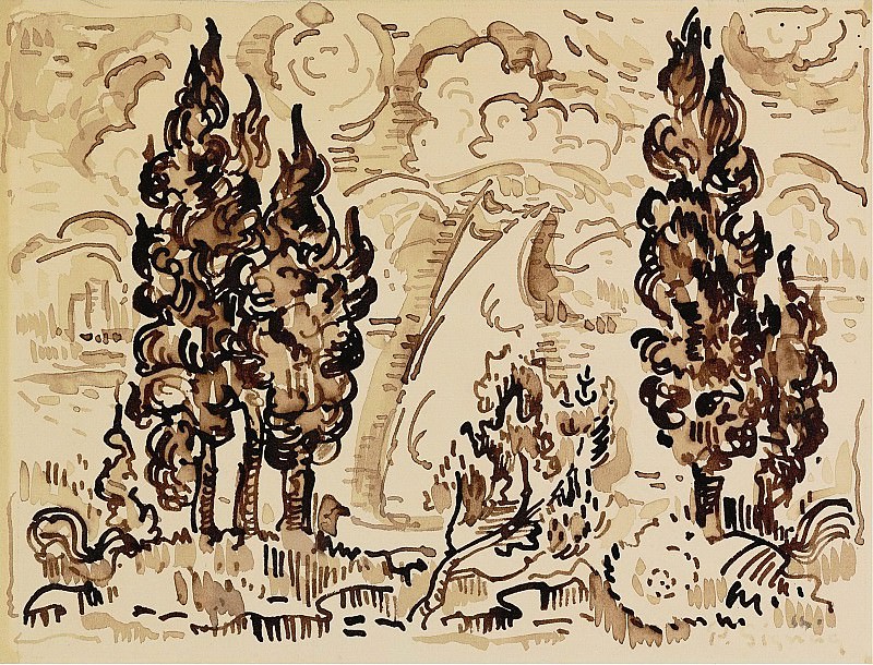 Paul Signac - The Cypresses near the Seabank. Sotheby’s