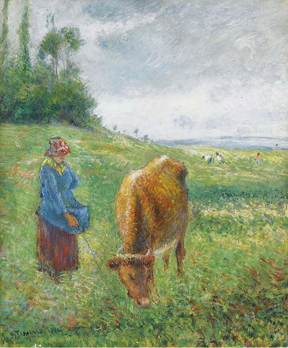 Camille Pissarro - Shepherdess with a Cow, Cote des Grouettes, Pontoise, 1882. Sotheby’s