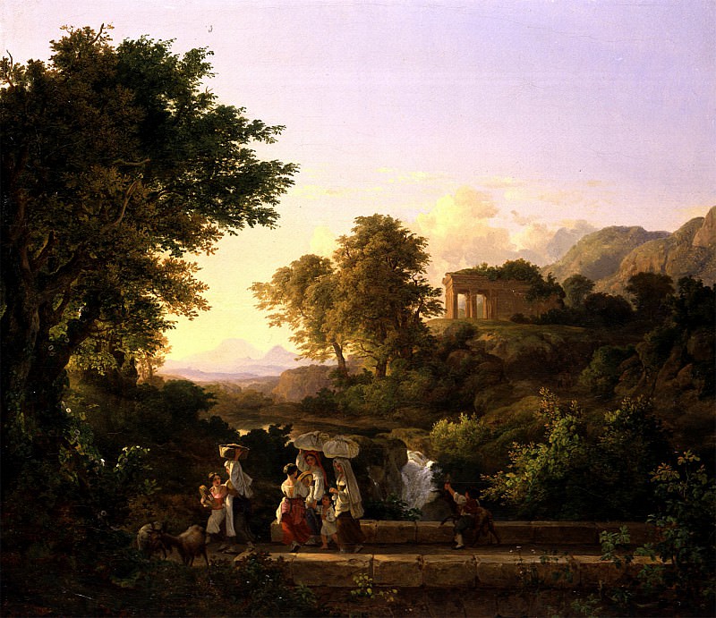 KГЃROLY MARKГ“ THE ELDER Italianate landscape with women crossing a bridge 32228 172. часть 3 - европейского искусства Европейская живопись