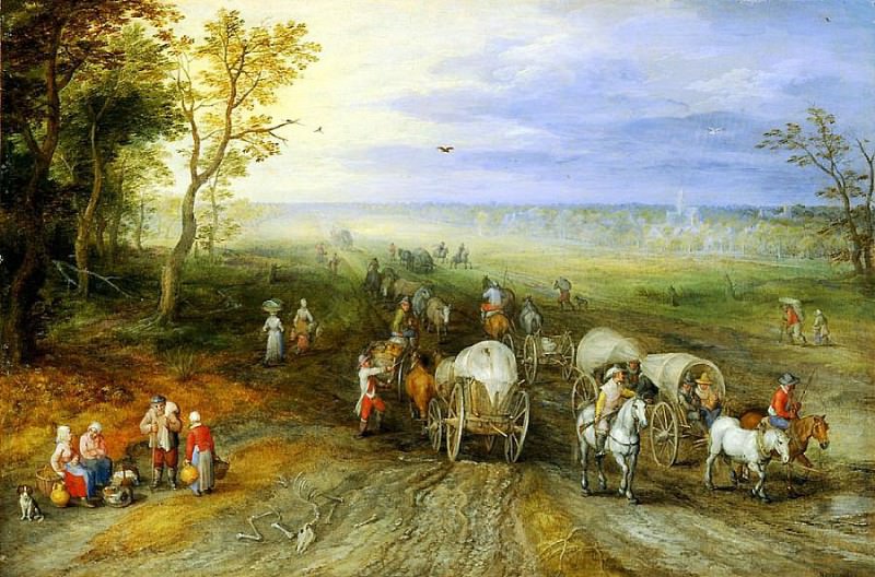 JAN BRUEGHEL THE ELDER Panoramic Landscape with Travellers 11285 172. часть 3 -- European art Европейская живопись