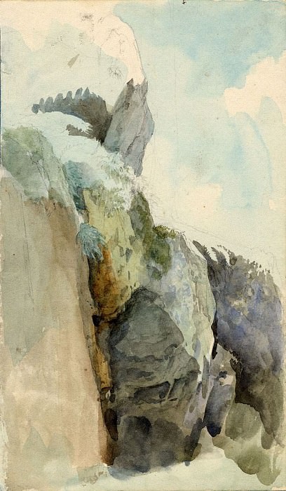 Johann Heinrich Schilbach Rocky Crag with Vegetation under Light Blue Sky 8269 1124. часть 3 -- European art Европейская живопись