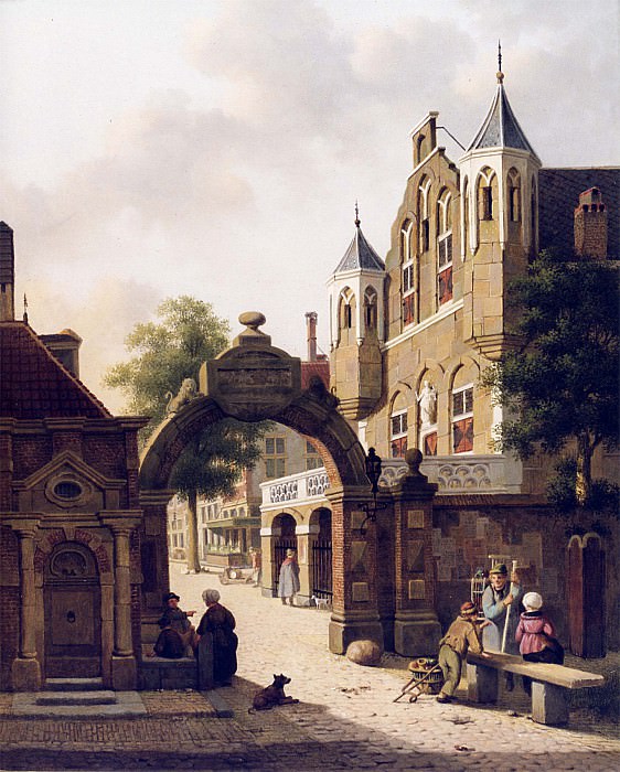 Jan Hendrick Verheyen Dutch Street Scene with Figures in the Foreground 12290 2426. часть 3 - европейского искусства Европейская живопись