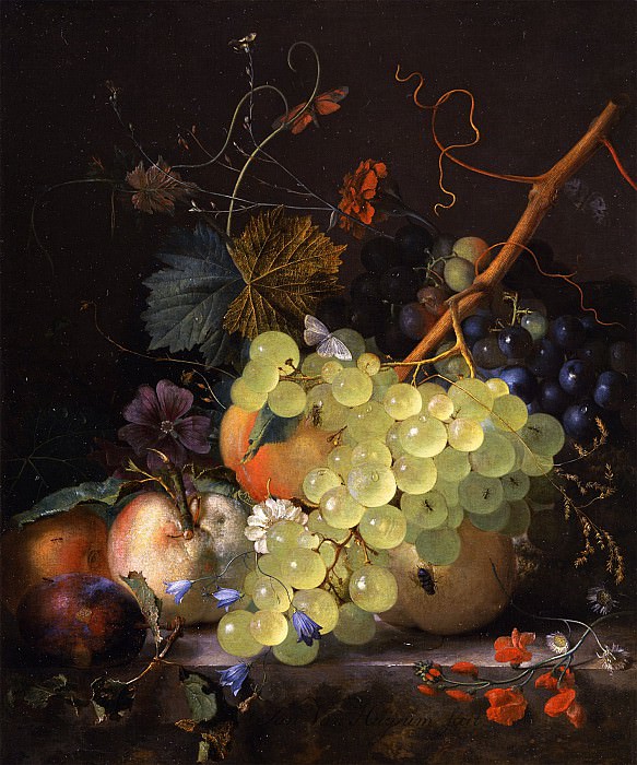 Jan van Huysum Still life of grapes and a peach on a table top 26678 172. часть 3 -- European art Европейская живопись