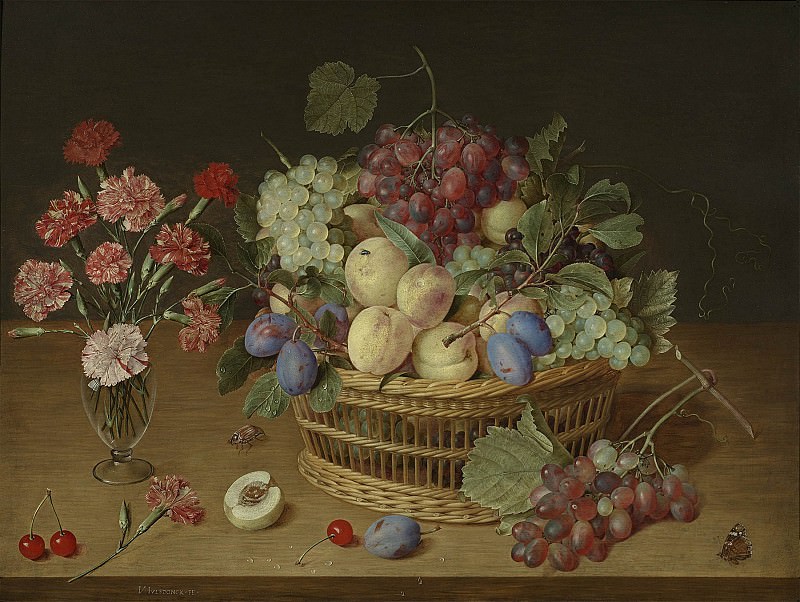 Jacob van Hulsdonck Still life of fruit in a basket and flowers in a vase 40213 20. часть 3 -- European art Европейская живопись