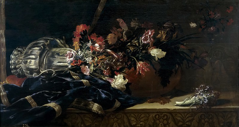 Nuzzi, Mario -- Florero de plata volcado sobre un paño. Part 1 Prado museum