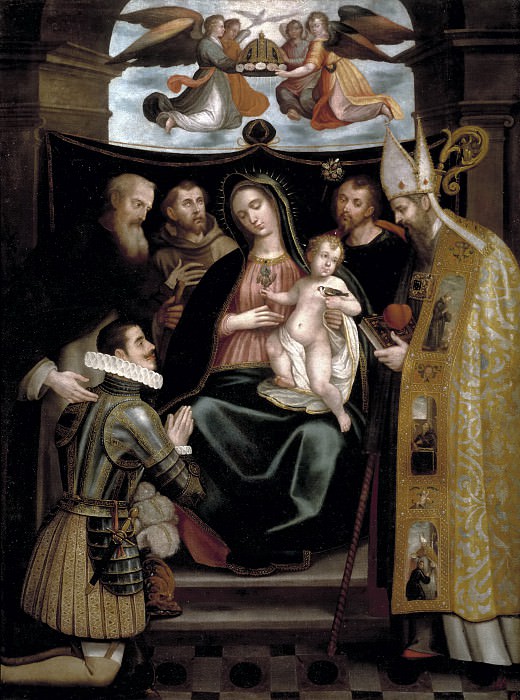 Anónimo (Copia Velasco, Luis de) -- La Virgen y el Niño con San Jerónimo, San Francisco, San José, San Agustín y don Fernando de Antequera. Part 1 Prado museum