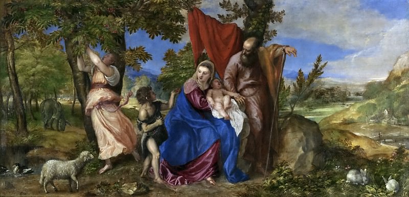 Descanso en la Huida a Egipto (Taller). Titian (Tiziano Vecellio)