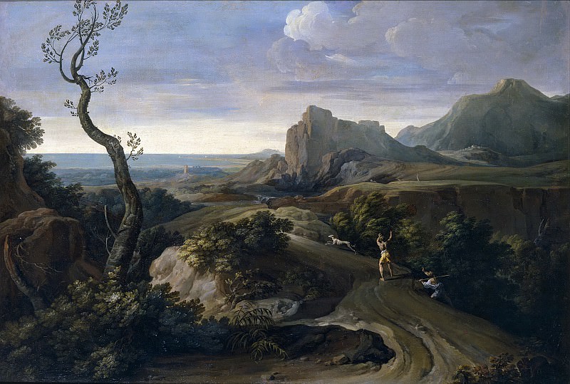 Giaquinto, Corrado -- Paisaje con cazadores. Part 1 Prado museum
