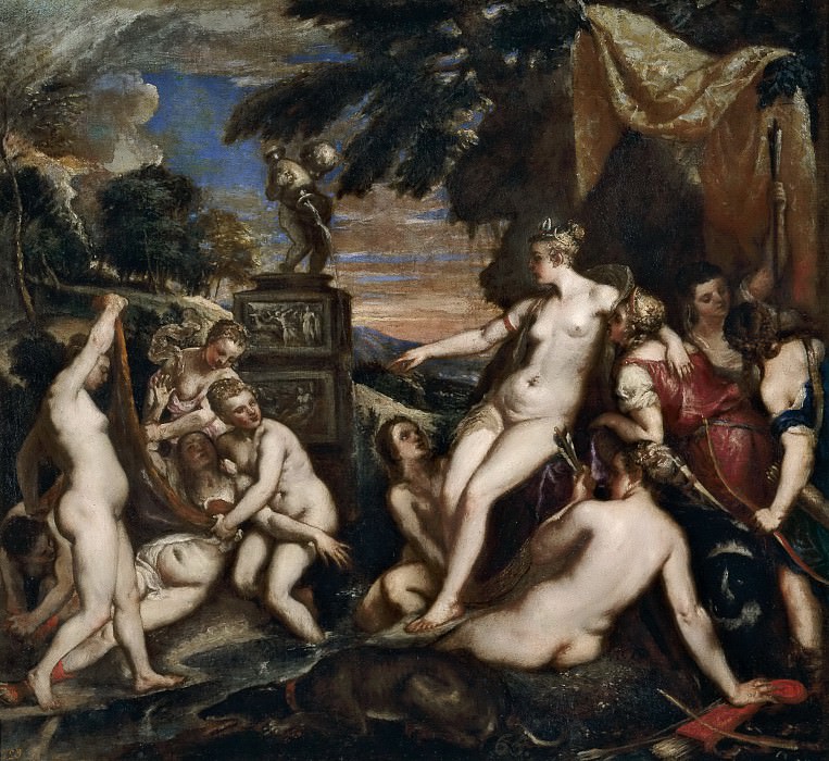 Martínez del Mazo, Juan Bautista (Copia de Tiziano, Vecellio di Gregorio) -- Diana descubre la falta de Calisto. Part 1 Prado museum