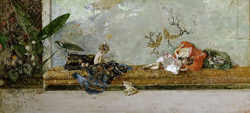 Fortuny Marsal, Mariano -- Los hijos del pintor, María Luisa y Mariano, en el salón japonés. Part 1 Prado museum
