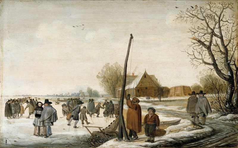 Barent Avercamp (1612-13-1679) - Winter landscape with a frozen river. Part 1