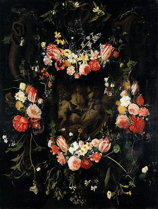 Сегерс, Даниэль (1590-1661) и Квеллинус, Эразмус (1607-1661) - Мадонна с Младенцем и маленьким Иоанном Крестителем в цветочной гирлянде. Часть 1