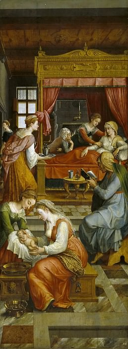 Coxie, Michiel I -- El Nacimiento de la Virgen. La Anunciación. La Adoración de los pastores. Part 4 Prado Museum