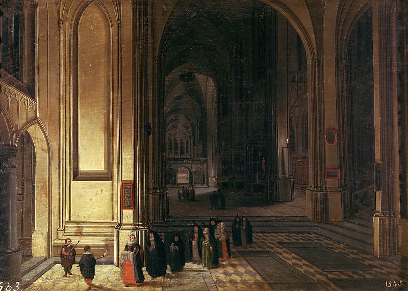 Neefs, Pieter I -- Interior de una iglesia: La ofrenda. Part 4 Prado Museum