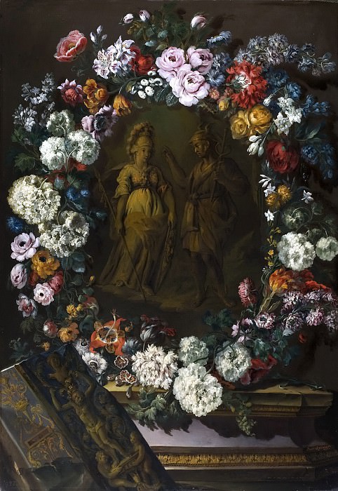 Espinós, Benito -- Guirnalda de flores con Mercurio y Minerva. Part 4 Prado Museum