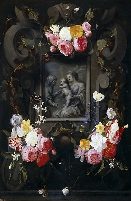 Bosman, Andries -- Guirnalda con Santa Ana, la Virgen y el Niño. Part 4 Prado Museum