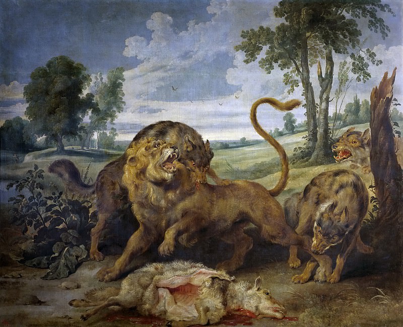 Vos, Paul de -- Un león y tres lobos. Part 4 Prado Museum